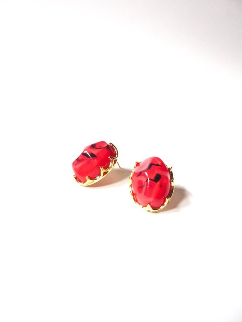 水波纹岩石造型镶皇冠金边耳环~亮丽!(火红/湖水蓝) - 耳环/耳夹 - 其他金属 