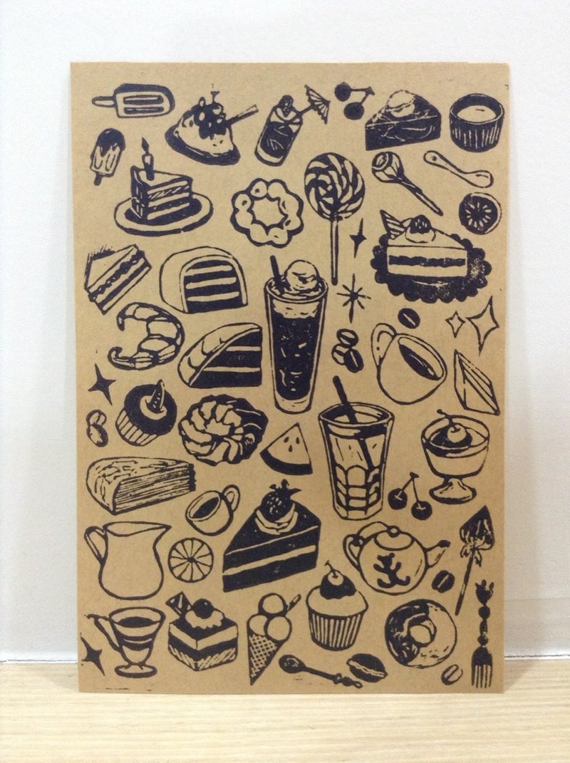 【可着色】甜点控-版印赤牛皮贴纸 - 海报/装饰画/版画 - 纸 咖啡色