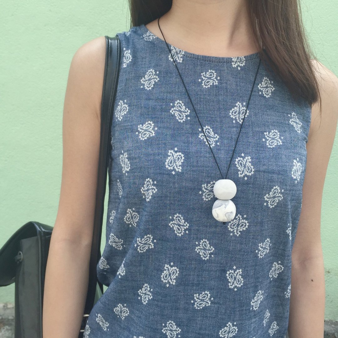 大理石纹项链●Marble Style Necklace●Dye Spheroid Collection - 项链 - 粘土 黑色
