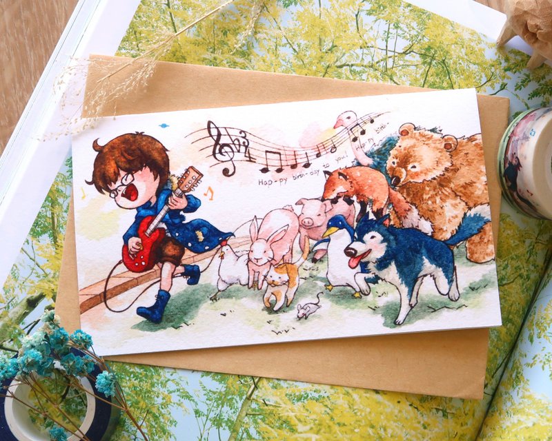 【Pin】请你跟我一起唱 - 水彩插画生日卡 - 卡片/明信片 - 纸 多色