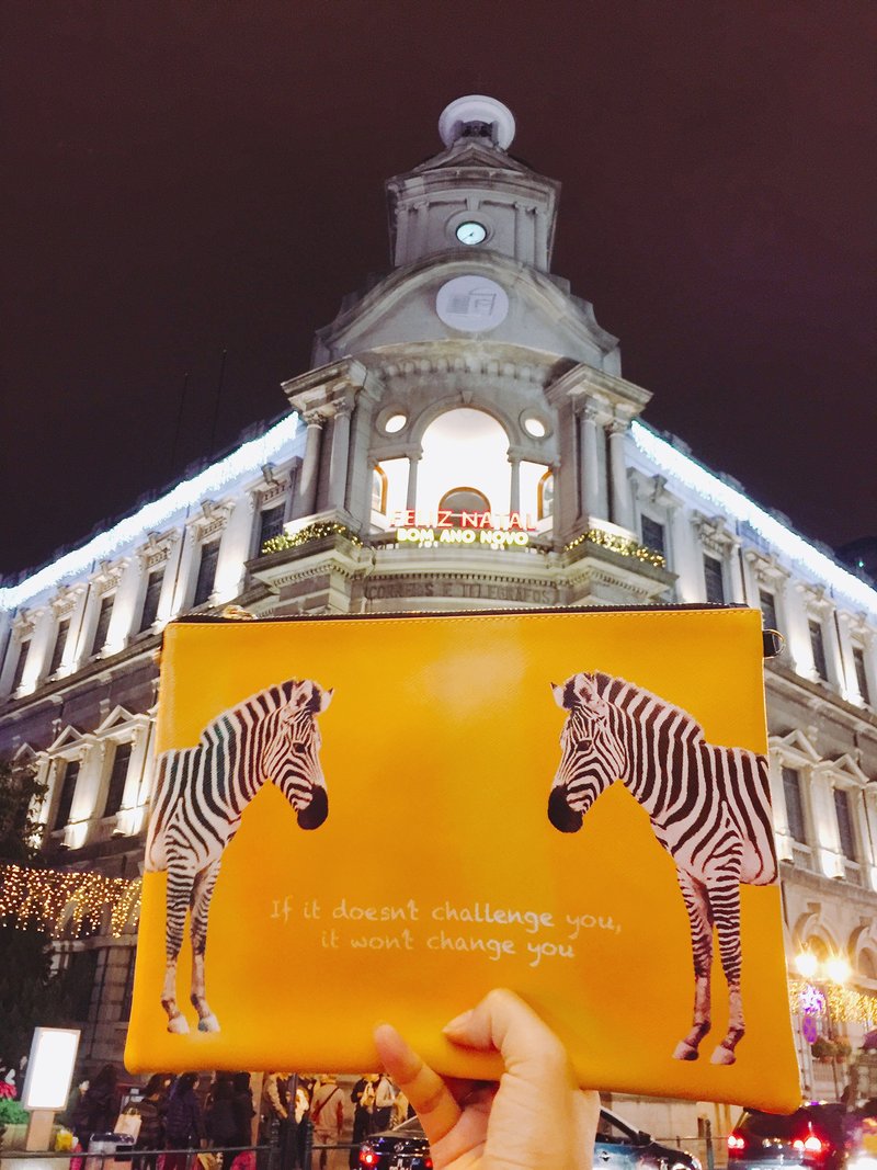 SHUKI 时尚黄色斑马双面印花手拿包  Zebra Clutch Handbag - 手拿包 - 真皮 黄色