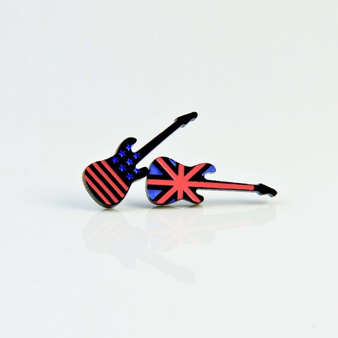 英国美国风吉他/抗过敏钢针/可改夹式 - 耳环/耳夹 - 压克力 红色
