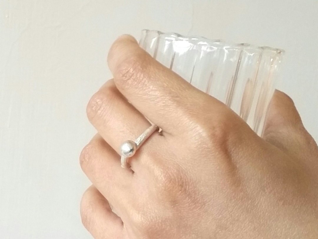 枝条系列 亮银水珠 银戒 台湾设计师手工制 - 戒指 - 纯银 白色