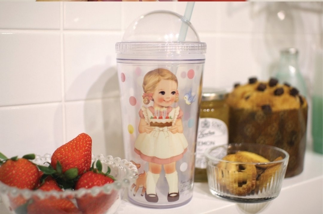 韩国【Afrocat】paper doll mate ice tumbler〈Julie〉思乐冰杯 咖啡 水果 可乐 生日 蛋糕 - 水瓶/水壶 - 塑料 粉红色