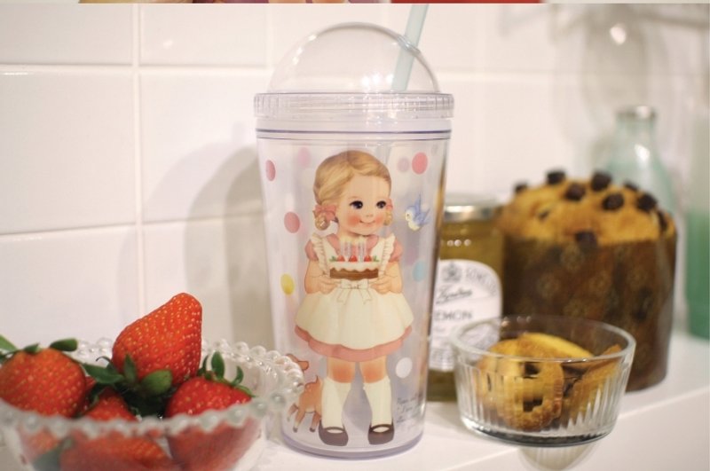 韩国【Afrocat】paper doll mate ice tumbler〈Julie〉思乐冰杯 咖啡 水果 可乐 生日 蛋糕 - 水瓶/水壶 - 塑料 粉红色