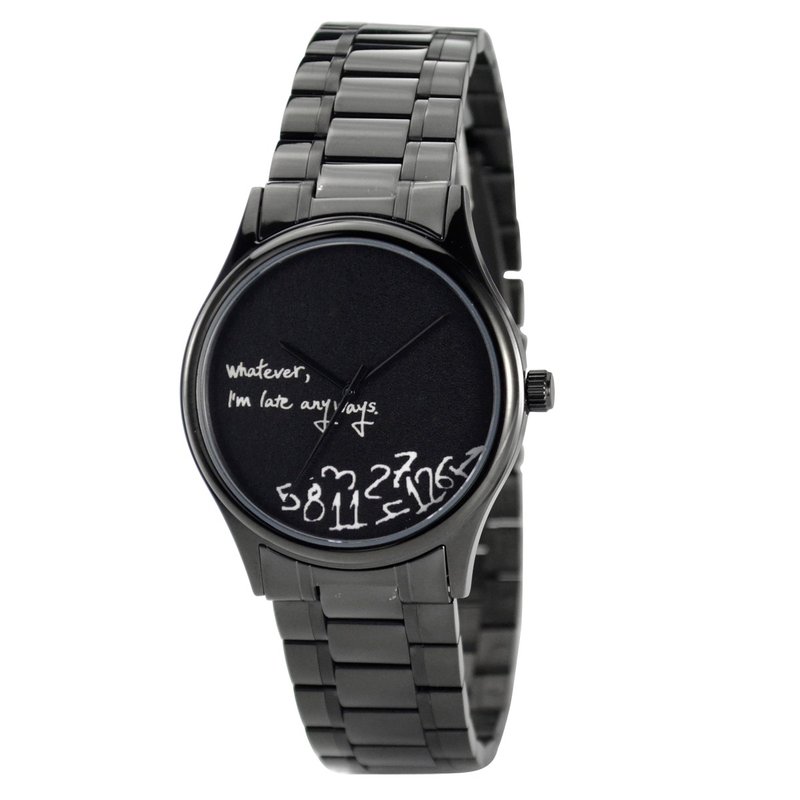 圣诞礼物 - 迟到又如何手表(黑面) 黑壳配钢带- 中性 - 全球免运 - 女表 - 其他金属 黑色
