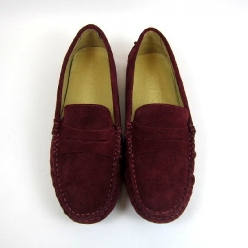 堡贝王真皮手工鞋（女）【磨砂/豆底/酒红】 - 芭蕾鞋/娃娃鞋 - 真皮 紫色