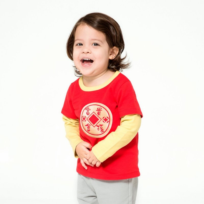 开运中国风男童上衣 – 富贵金孙 - 童装上衣 - 棉．麻 红色