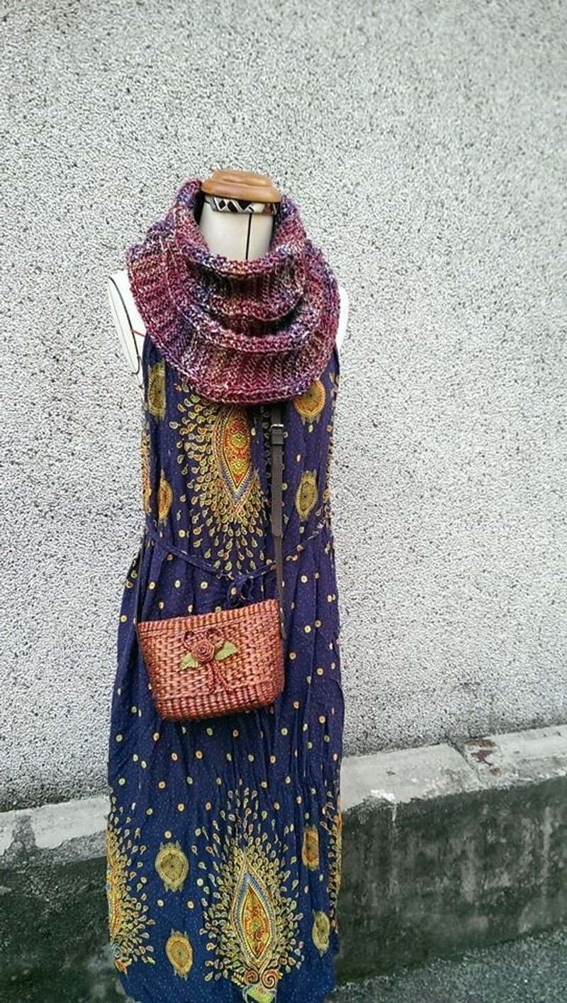 Lan毛线围脖(红褐蓝渐层) - 丝巾 - 其他材质 红色