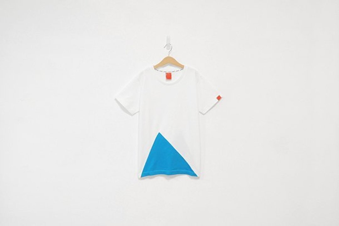 "H-ZOO" 不规则三角形缤纷拼接Tee - 白＊蓝 - 女装 T 恤 - 其他材质 蓝色
