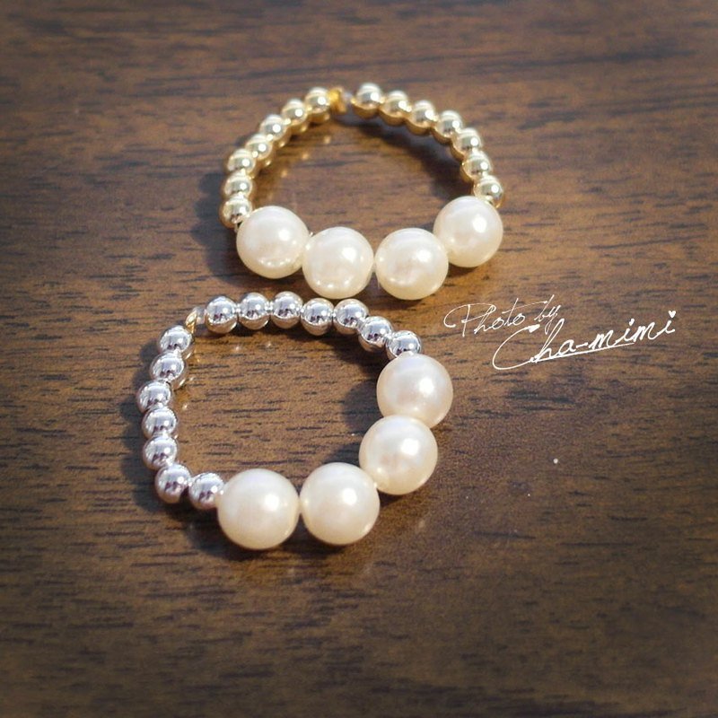 Cha mimi。奢华宝贝。古典珍珠细珠戒 - 戒指 - 其他材质 灰色