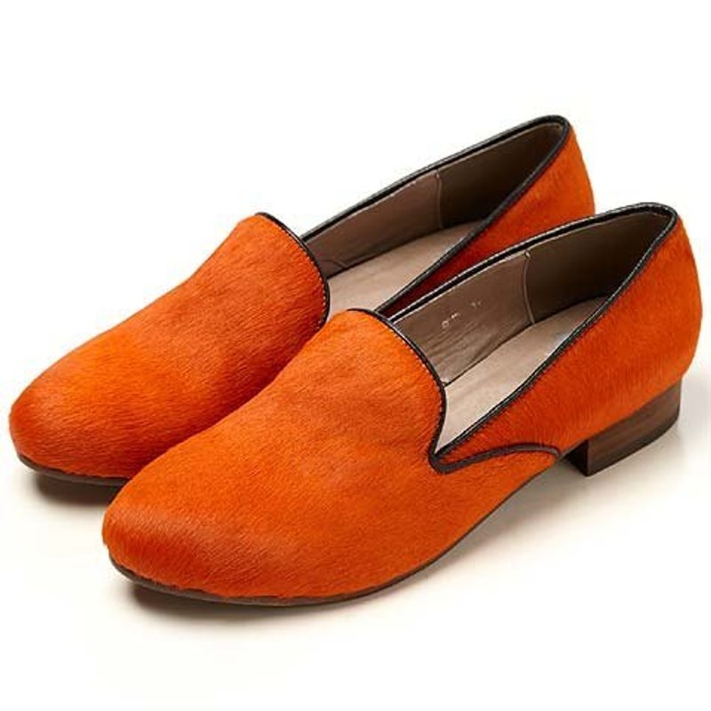 e’cho．时尚混搭浅口乐福便鞋║Ec13橘马毛 - 女款休闲鞋 - 真皮 橘色