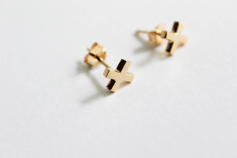 叉叉黄铜耳环 - 耳环/耳夹 - 其他材质 金色