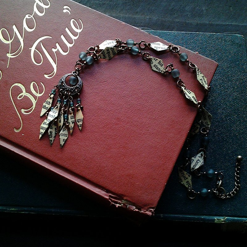 Muse回收纸设计民俗风菱形流苏绿珠项炼 - 项链 - 其他材质 多色