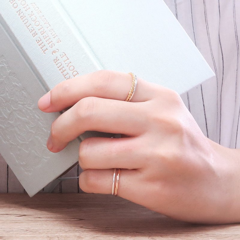 纯银麻花戒指 手工纯银线戒 尾戒 - 戒指 - 银 银色