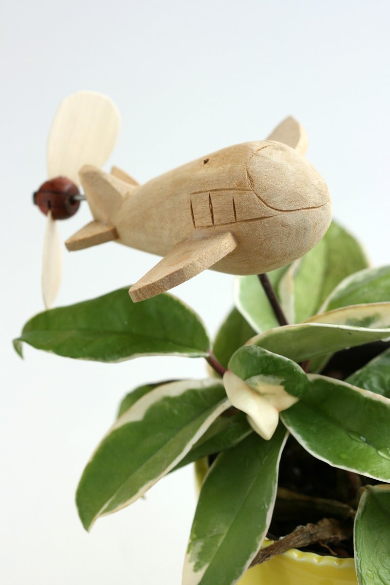 创意花插 可搭配室内盆栽-- 小飞机 (螺旋桨可动) - 植栽/盆栽 - 木头 咖啡色