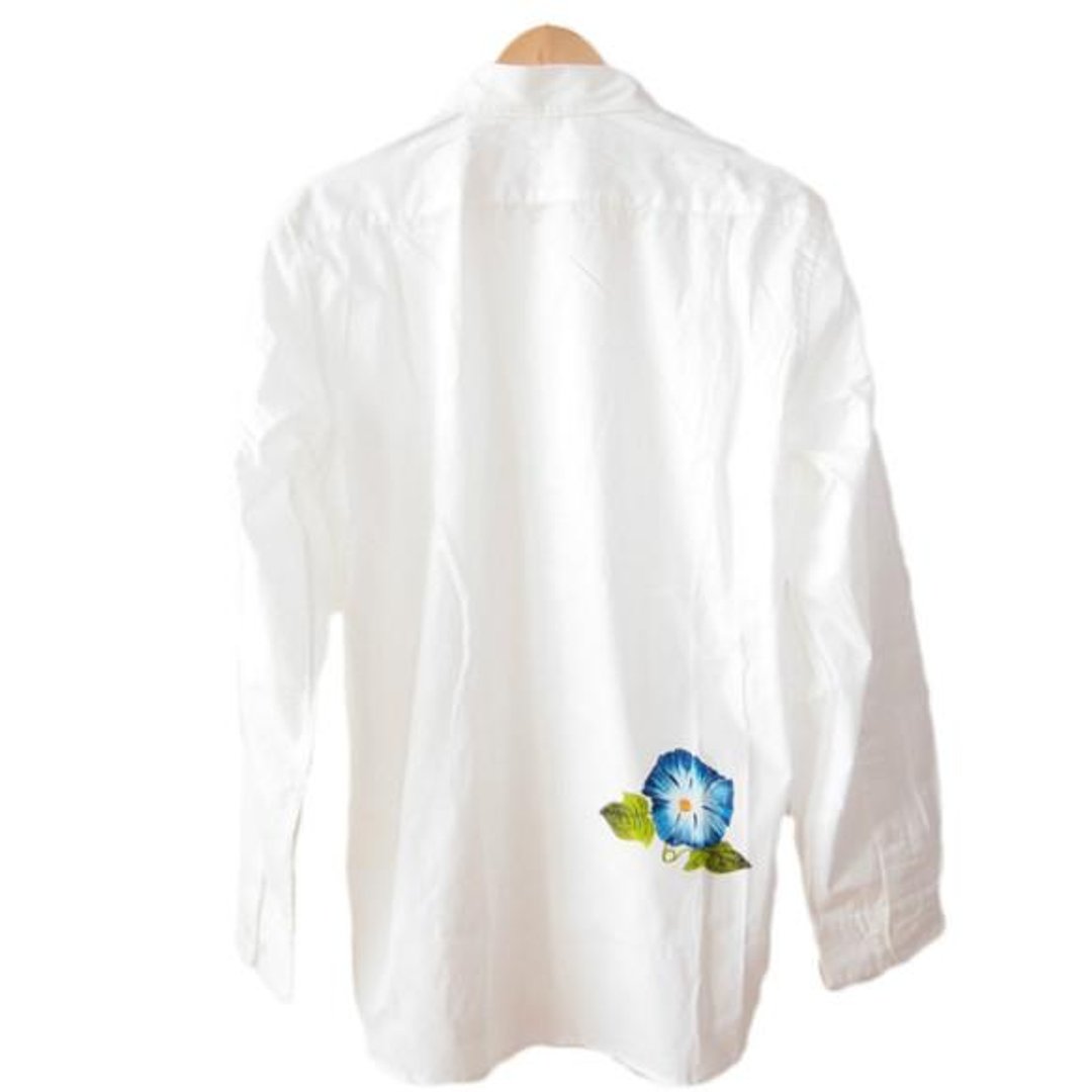 <Mサイズ>Oversized shirt dyed by Japanese traditional craftsmen Nagoya Yuzen Asagao Ao by Tsumugi Lab - 女装衬衫 - 其他材质 