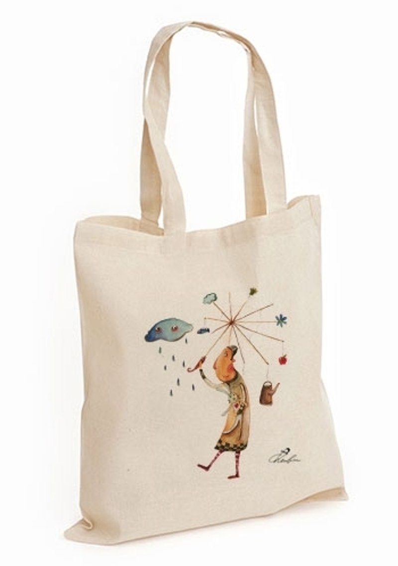 小村画家│雨天│直式帆布袋 - 侧背包/斜挎包 - 其他材质 白色