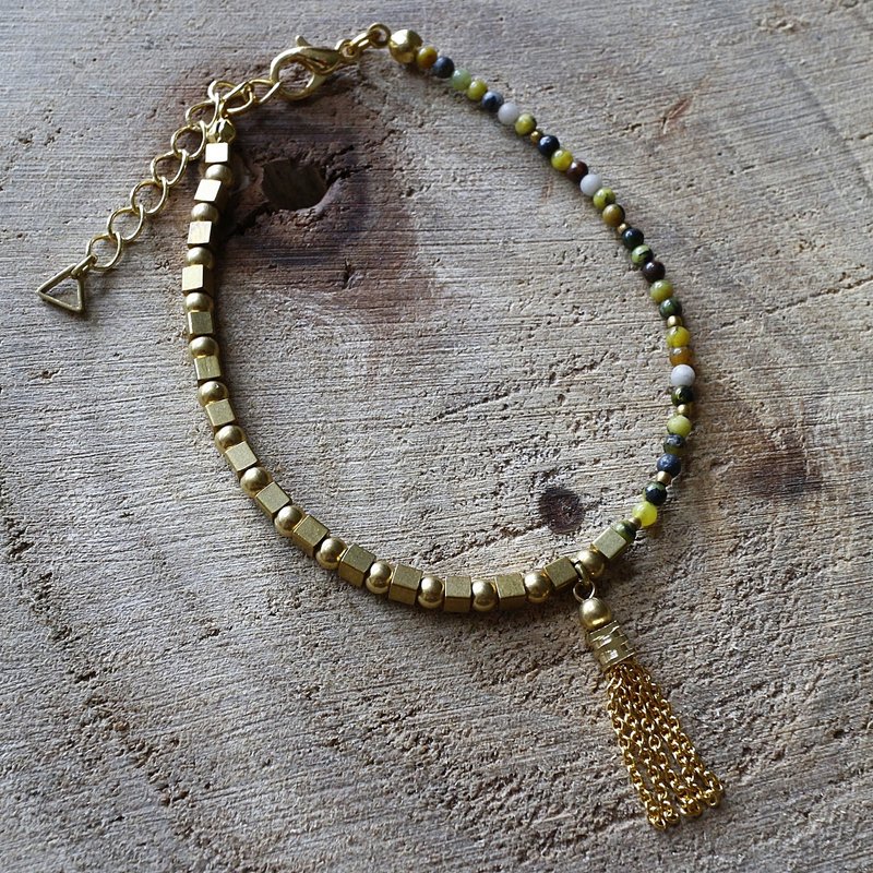 Muse自然风系列NO.117黄色黄松石黄铜对称细手链 - 手链/手环 - 其他材质 黄色