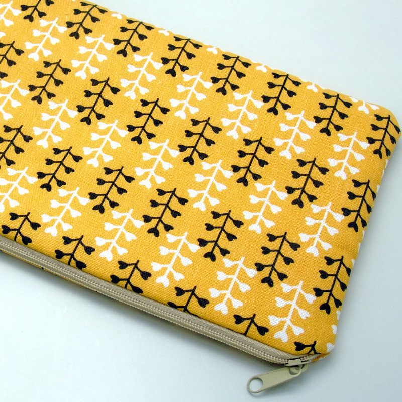 拉链收纳布包，化妆袋，笔袋，手拿包 (黑白小草) (ZL-28) - 化妆包/杂物包 - 棉．麻 橘色