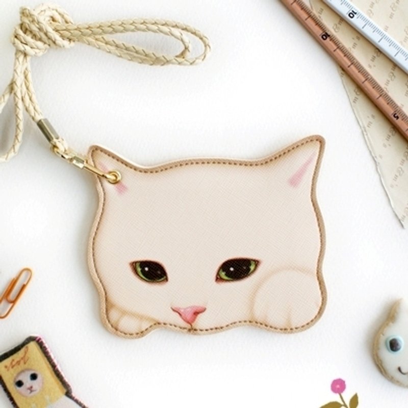 JETOY,Choo choo 甜蜜猫猫脸颈绳吊牌_Cream（J1406704） - 证件套/卡套 - 真皮 多色