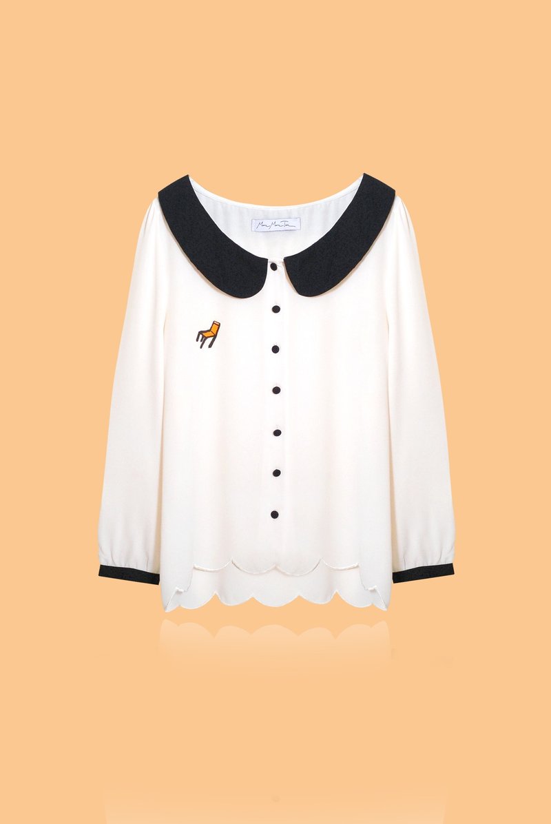 【最后一件】小学生乖乖椅子歪歪／花瓣下摆雪纺上衣 - 女装衬衫 - 其他材质 白色