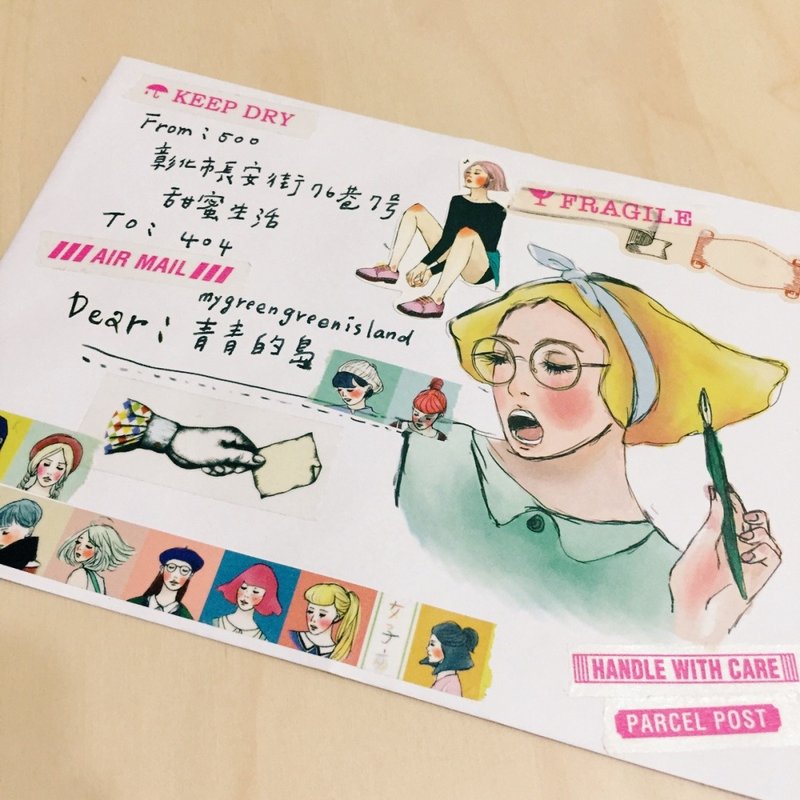 沾水笔小姐 5入信封 - 卡片/明信片 - 纸 白色