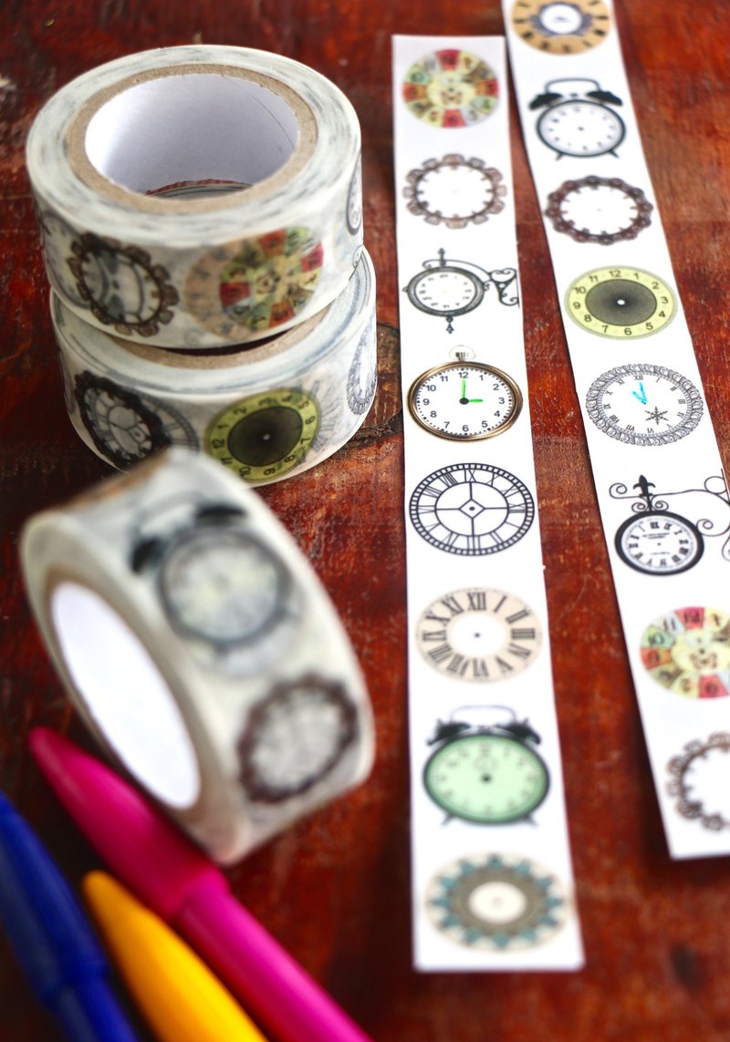 Aloha 和纸胶带 时钟 - 纸胶带 - 纸 多色