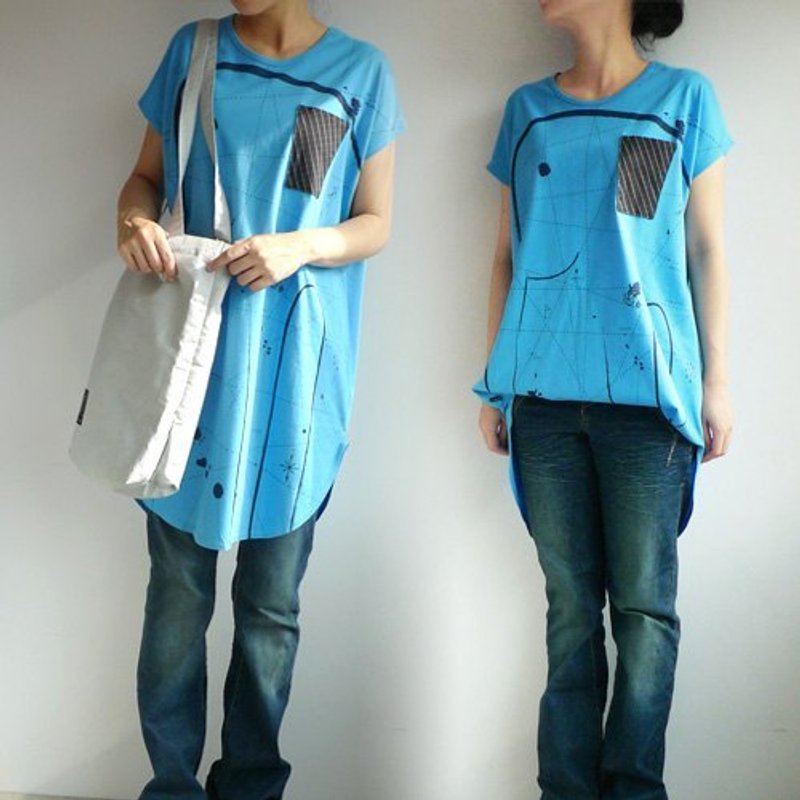 ：Urb.【大象艾玛·游行地图】女/长椭圆附绳多穿款 - 洋装/连衣裙 - 其他材质 蓝色