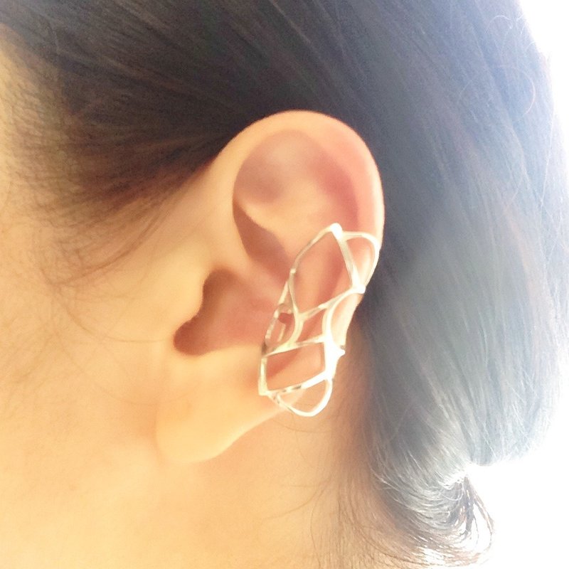 Ear cuff / Midi ring: Silver 950 square and circle design "flexile" <unisex> - 耳环/耳夹 - 其他金属 灰色