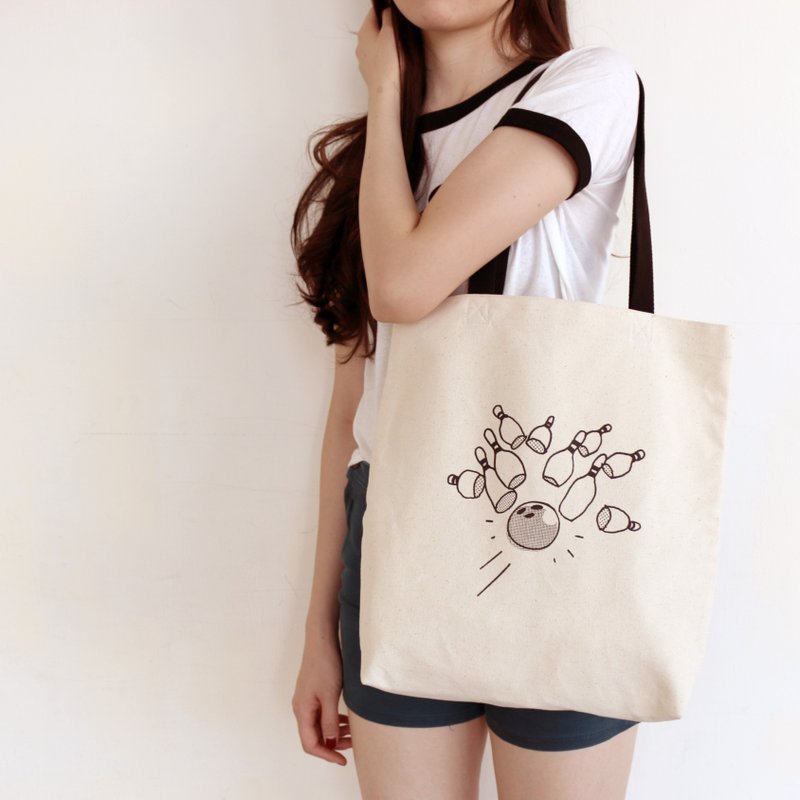 保龄球之夜 X 帆布侧背包 / 厚实胚布 / 附小内袋  MIT台湾制 - 侧背包/斜挎包 - 棉．麻 白色