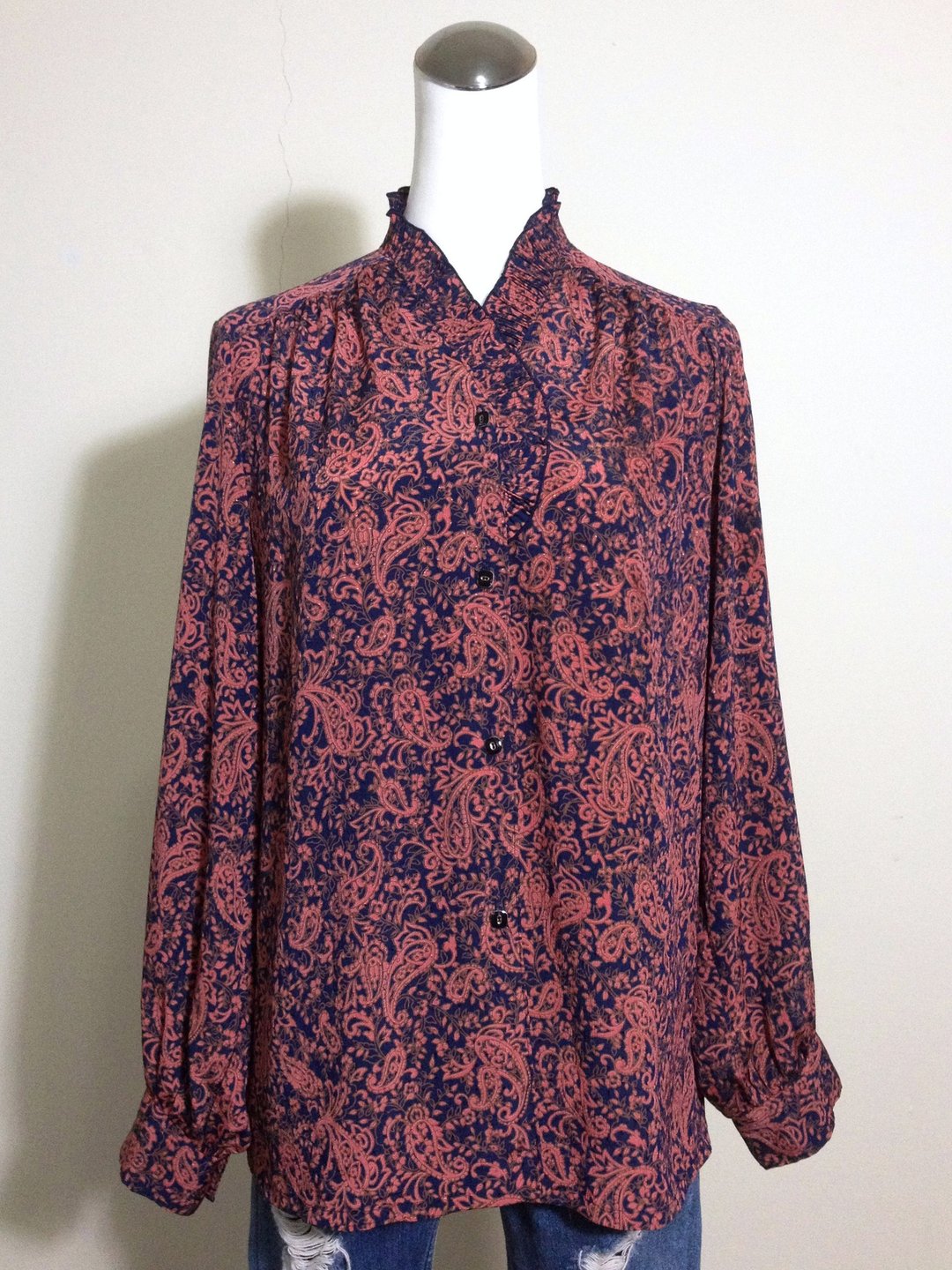 乒乓古着 [ 古着衬衫/ 变形虫荷叶边古着衬衫 ] 国外带回 优质精选 VINTAGE - 女装衬衫 - 棉 多色