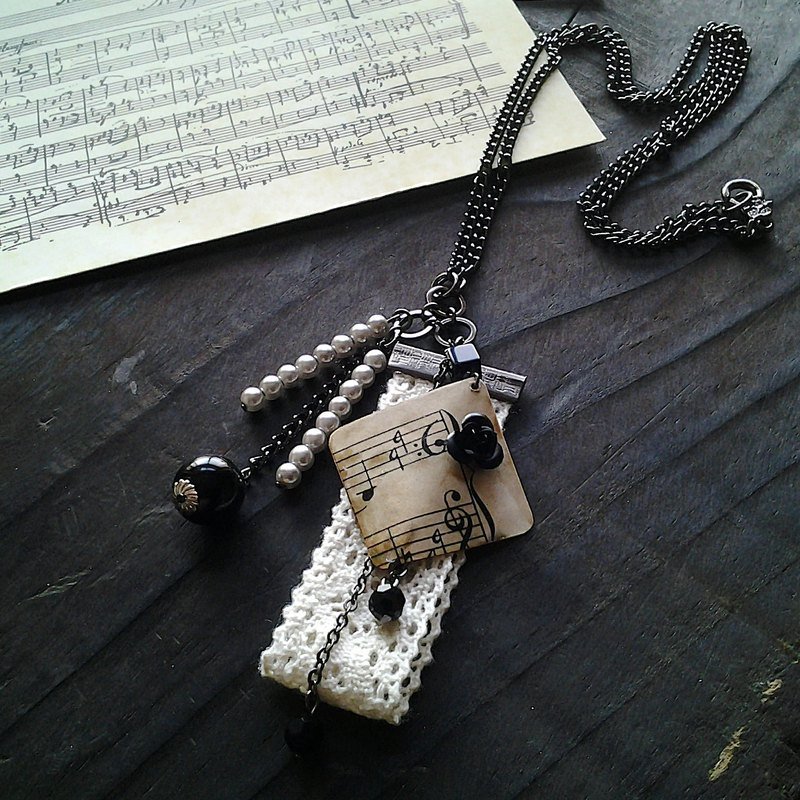 Muse回收纸设计复古野玫瑰琴谱中长项链 - 项链 - 其他材质 黑色