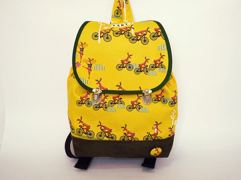 (圣诞手作●冬季限量) "与奈良鹿来趟单车微旅行"后背包 - 芥茉黄 - 后背包/双肩包 - 其他材质 黄色