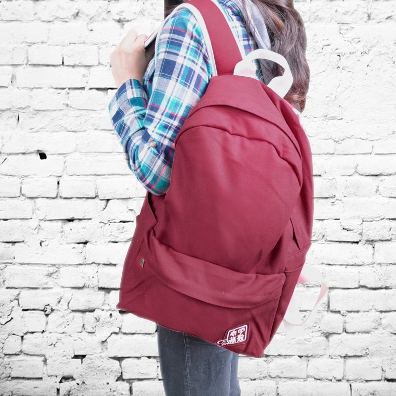 纯粹踏青-帆布后背包-素面背包-暗栗色 - 后背包/双肩包 - 其他材质 红色