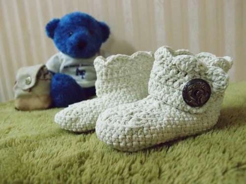 麂皮感骑士婴儿小靴－纯白 手工编织 - 其他 - 其他材质 白色