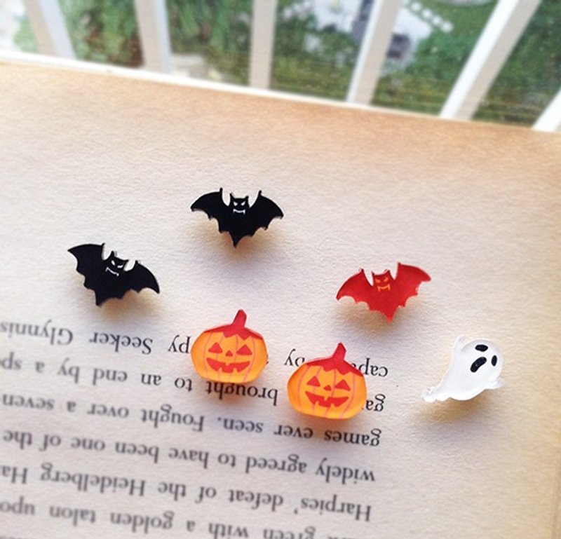 Pista丘手绘耳环 / 节日-捣蛋派对万圣节 - 耳环/耳夹 - 树脂 红色