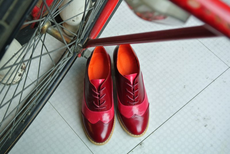 #899# 画儿经典八年牛津。深浅红 - 女款牛津鞋/乐福鞋 - 真皮 红色