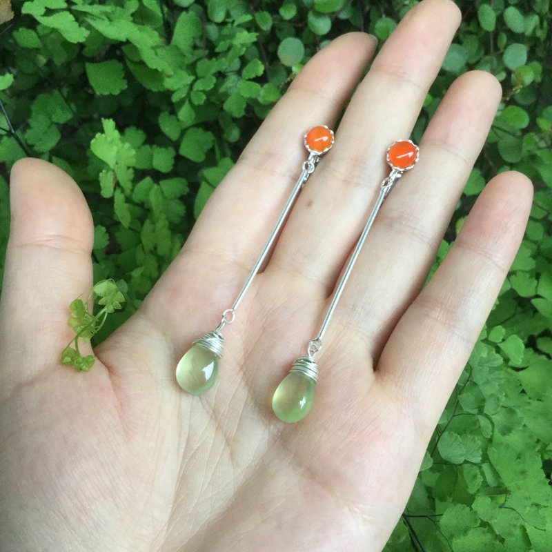 葡萄石水滴长耳环 - 耳环/耳夹 - 宝石 蓝色