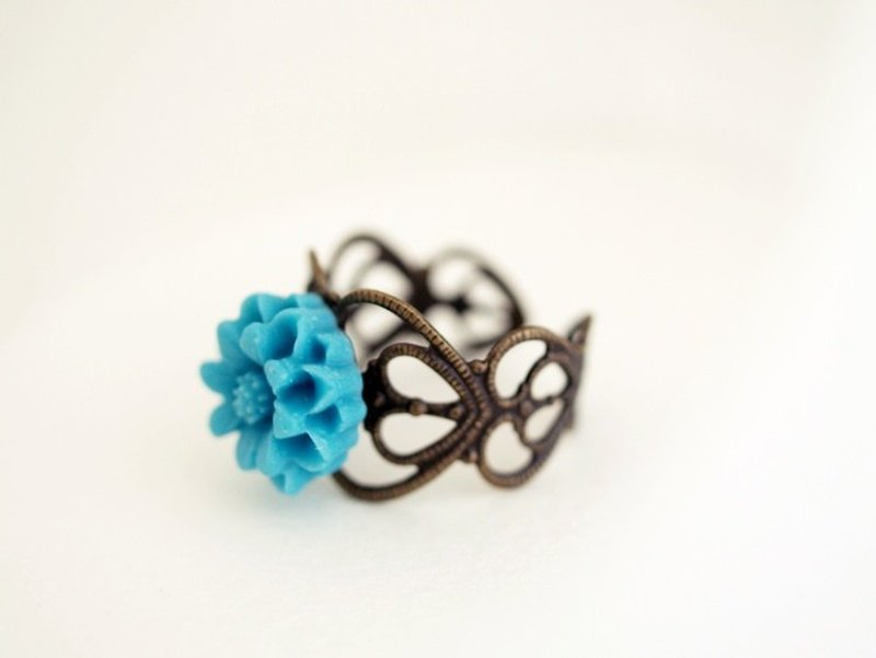 ♥情人节礼物♥ OldNew Lady-古董花戒指【蓝绿色】 - 戒指 - 其他金属 