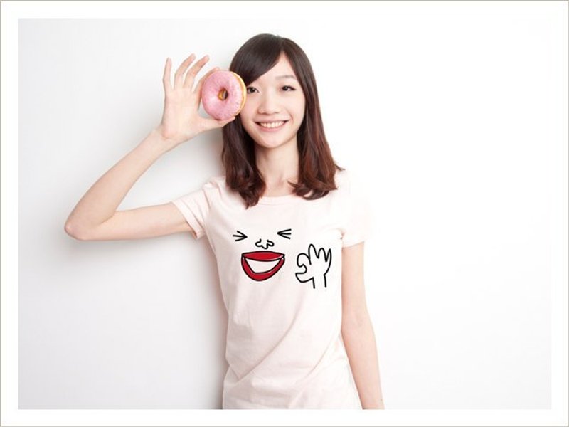 OK ! 短袖 蜜桃棉 女T 桔粉色 - 女装 T 恤 - 棉．麻 粉红色