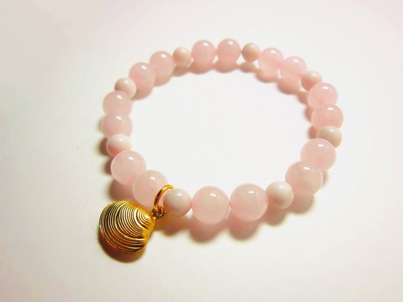海洋系列【人鱼公主】手环 · 粉晶 x 粉色白纹石 x 黄铜(此款目前仅剩小贝壳吊饰) - Caterpillar. Stone - 手链/手环 - 宝石 粉红色