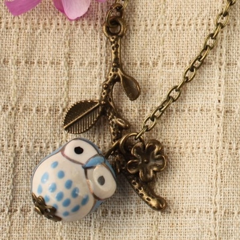 手绘陶猫头鹰项链(蓝天蓝)·Alice遇见爱丽丝 - 项链 - 其他材质 蓝色