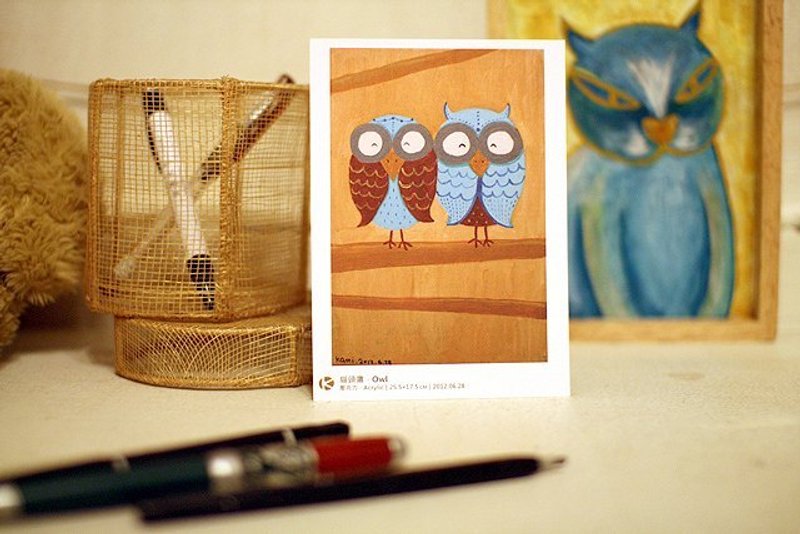kami插绘明信片- 情侣猫头鹰 - 卡片/明信片 - 纸 金色