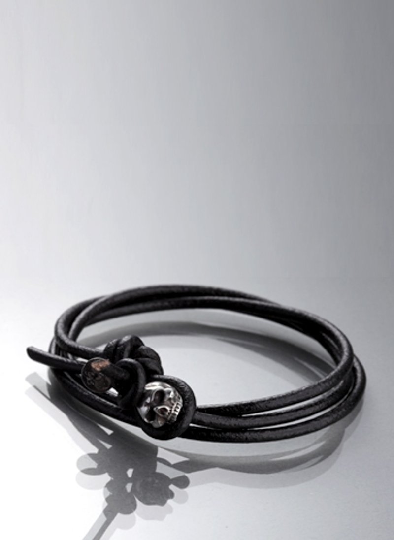 Skull with Leather Bracelet | 简约皮绳骷髅手环 - 手链/手环 - 其他金属 