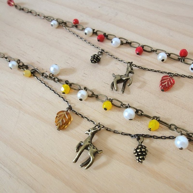 {KBR0044}森林系古铜小鹿手炼(红/黄) - 手链/手环 - 宝石 红色