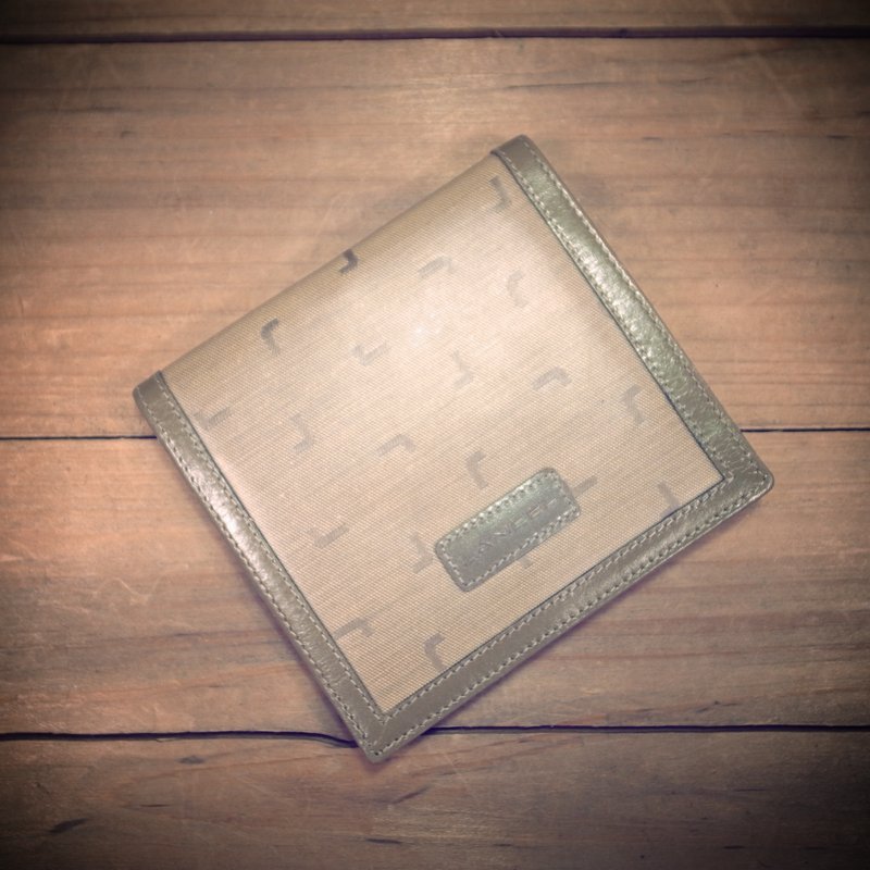 [ 老骨头 ] 法国 LANCEL 经典logo 防水帆布 真皮滚边 对折 短夹 附零钱袋 绝版真品 - 皮夹/钱包 - 真皮 卡其色