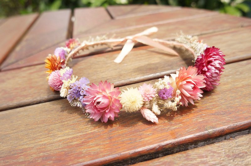 ‘麋花Amor Floral ’春天来了干燥花冠花环/麦杆菊千日红星辰花卡斯比亚兔尾草/婚礼拍摄 新娘花冠 拍照道具 母亲节送礼 - 植栽/盆栽 - 植物．花 红色