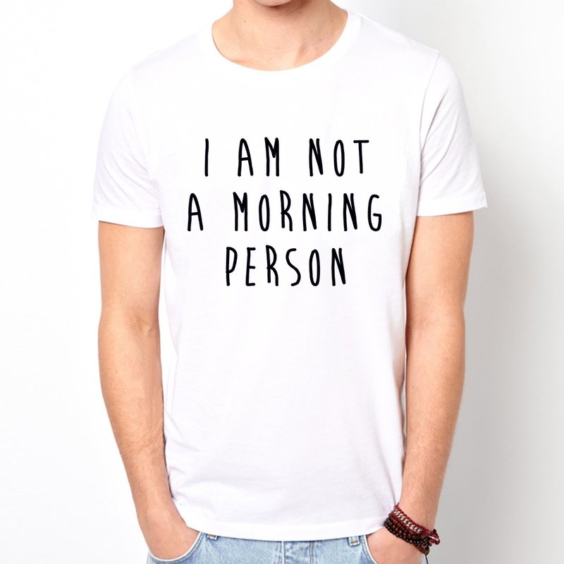 I AM NOT A MORNING PERSON短袖T恤-2色 我不是一个早起的人 文青 艺术 设计 时髦 文字 时尚 - 男装上衣/T 恤 - 其他材质 多色