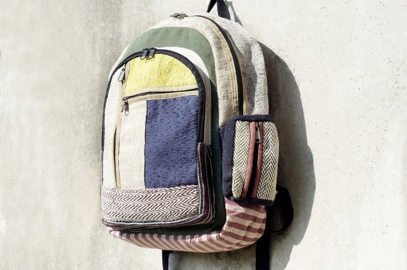 圣诞市集 限量手工拼接设计后背包 / 肩背包 / 登山包 - 蓝色天空旅行风 ( 限量一件 ) - 后背包/双肩包 - 其他材质 多色